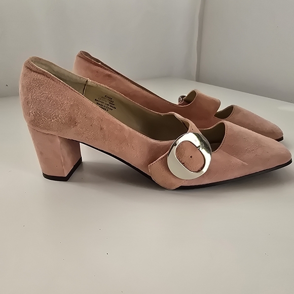 Worthington Blush Pink Leather Mary Jane Block Heel Pumps Retro Style Size 6.5 - Picture 2 of 16